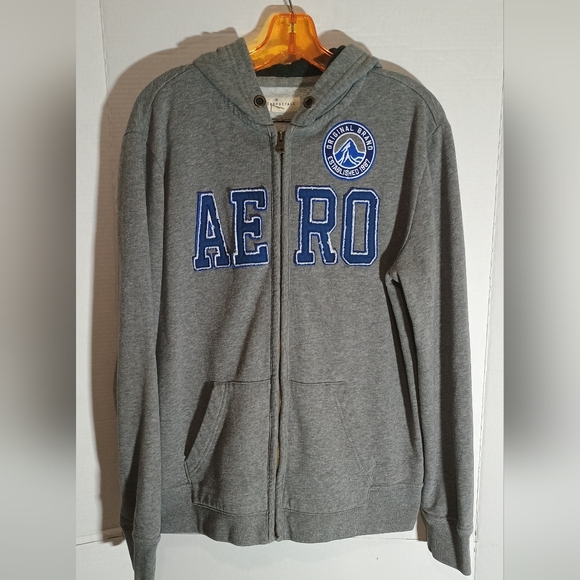 Aeropostale Men's Gray Hoodie with Blue Lettering Size Medium - Picture 1 of 1